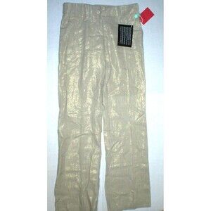New NWT Womens Italy Designer Blumarine Linen Pants Metallic Gold Tall 28 X 36
